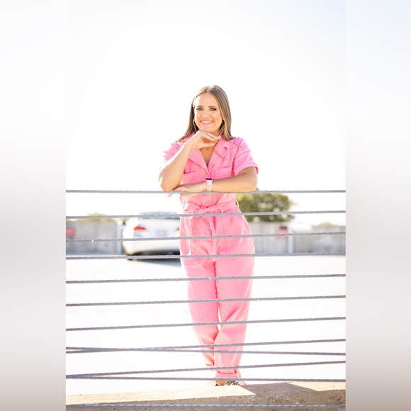 Skies Are Blue Bright Pink Jumpsuit - Picture 2 of 3